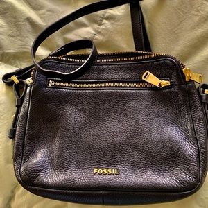 Black leather Fossil Crossbody Bag